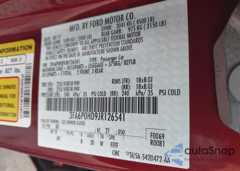 2018 Ford Fusion Se z USA, uszkodzony, nr VIN 3FA6P0HD9JR126541